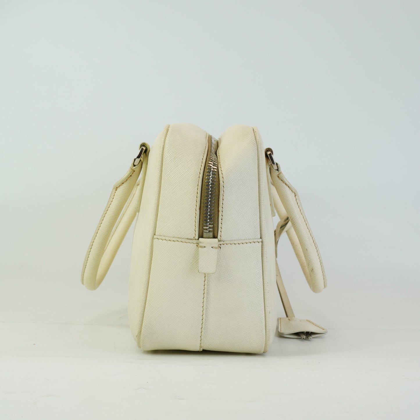 Prada	Saffiano Baulleto Top Handle White Small SHW