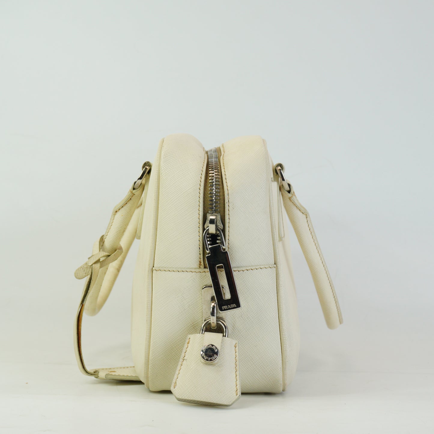 Prada	Saffiano Baulleto Top Handle White Small SHW