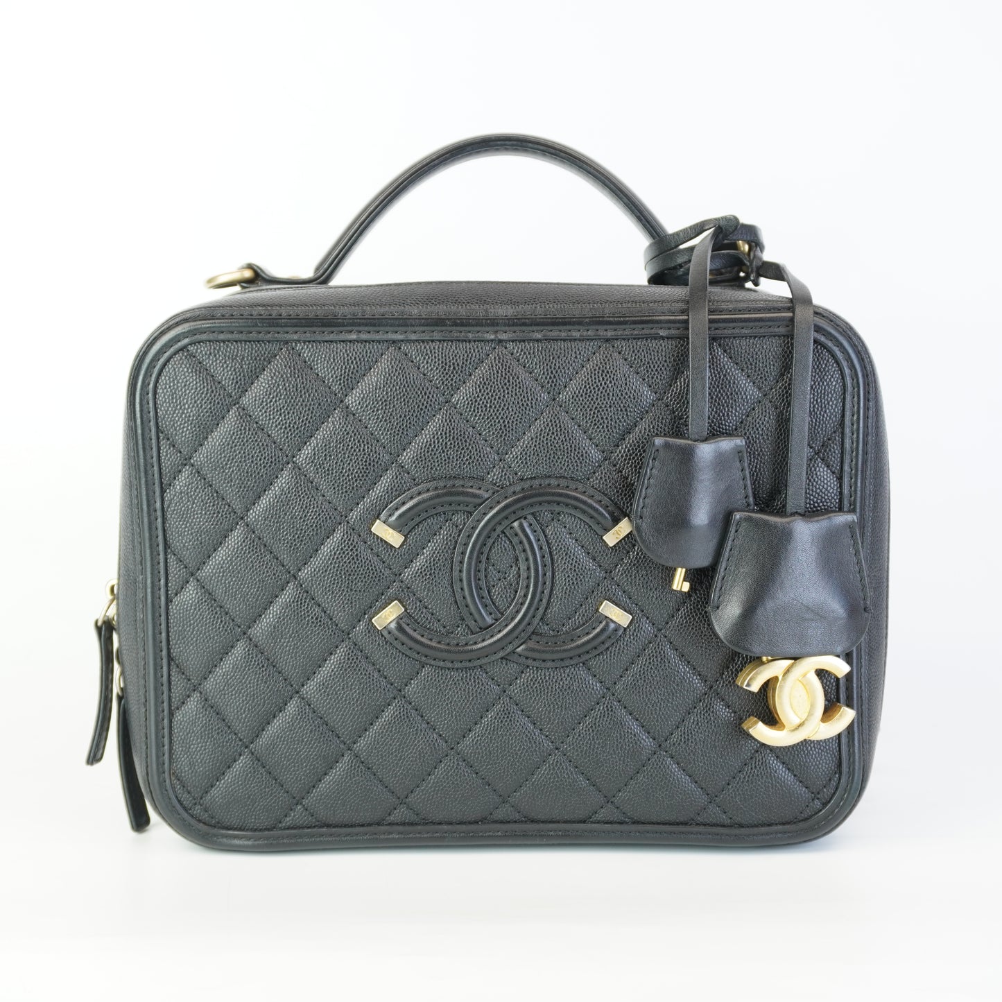 Chanel CC Filigree Vanity Case Black Large