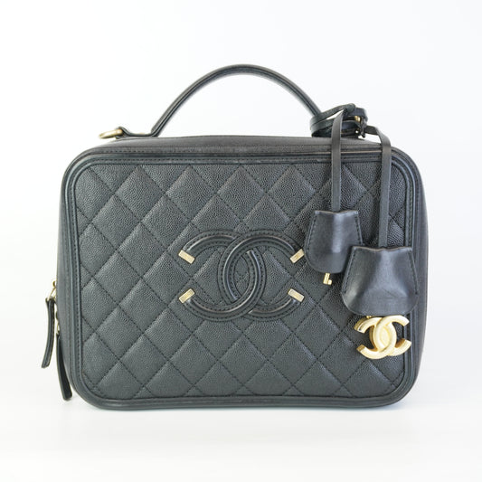 Chanel CC Filigree Vanity Case Black Large