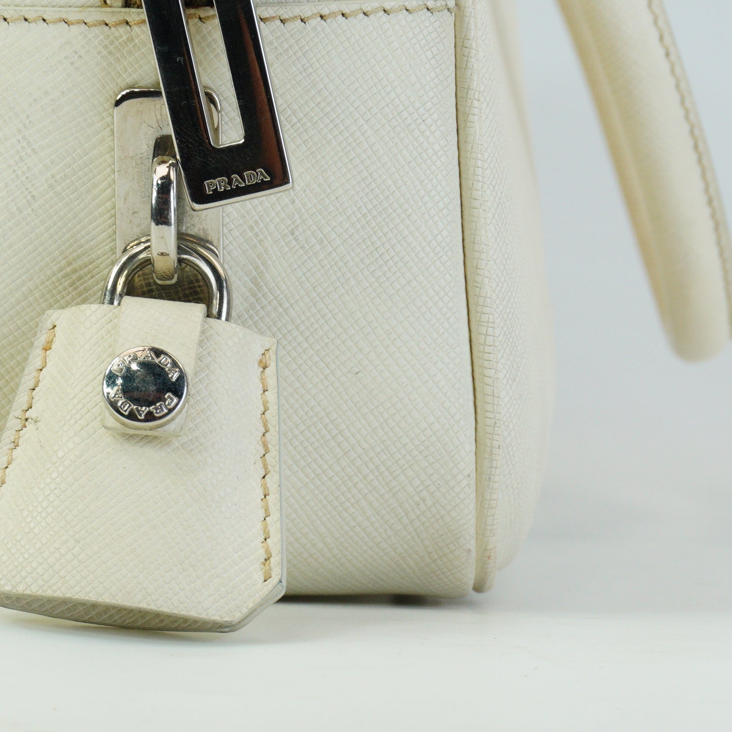 Prada	Saffiano Baulleto Top Handle White Small SHW