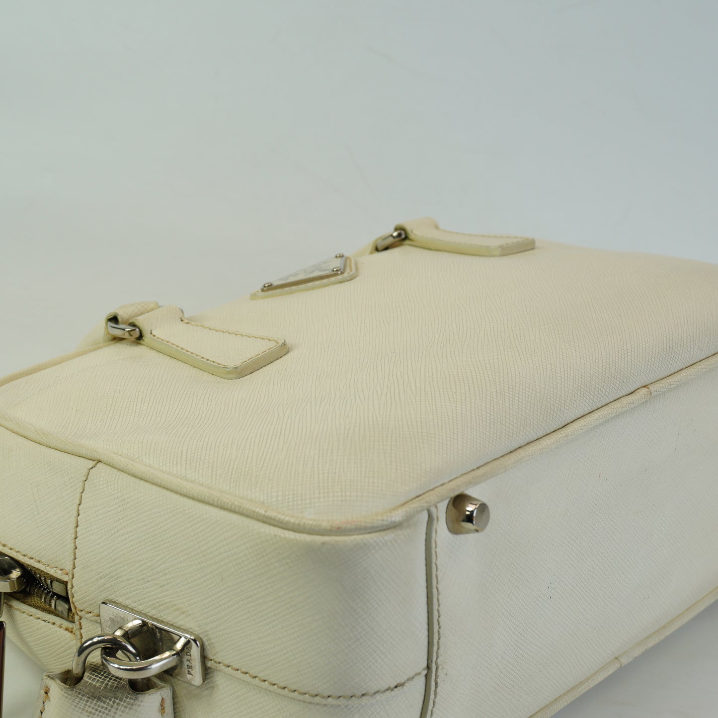 Prada	Saffiano Baulleto Top Handle White Small SHW