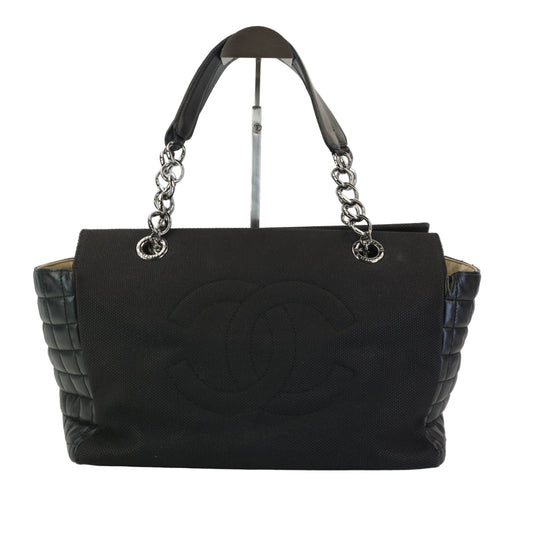 Chanel CC Stiched Tote Bag Black SHW Large