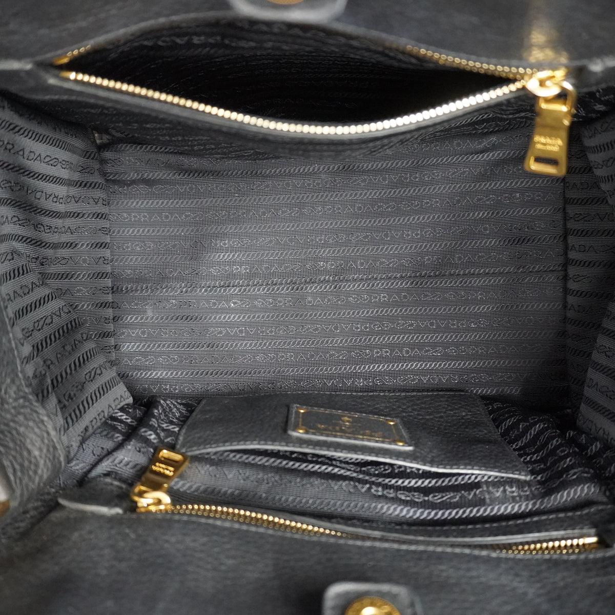 Prada	Black Vitello Daino Leather Double Handle Tote Bag GHW