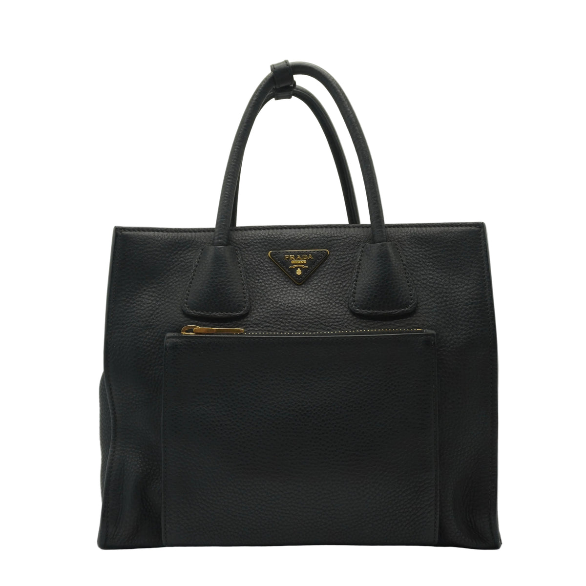 Prada	Black Vitello Daino Leather Double Handle Tote Bag GHW