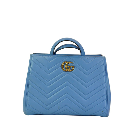 Gucci	GG Marmont Matelasse Top Handle  Blue Medium GHW