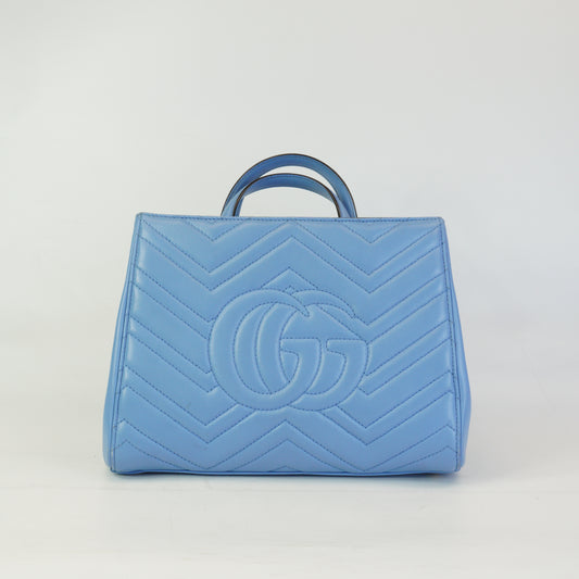 Gucci	GG Marmont Matelasse Top Handle  Blue Medium GHW