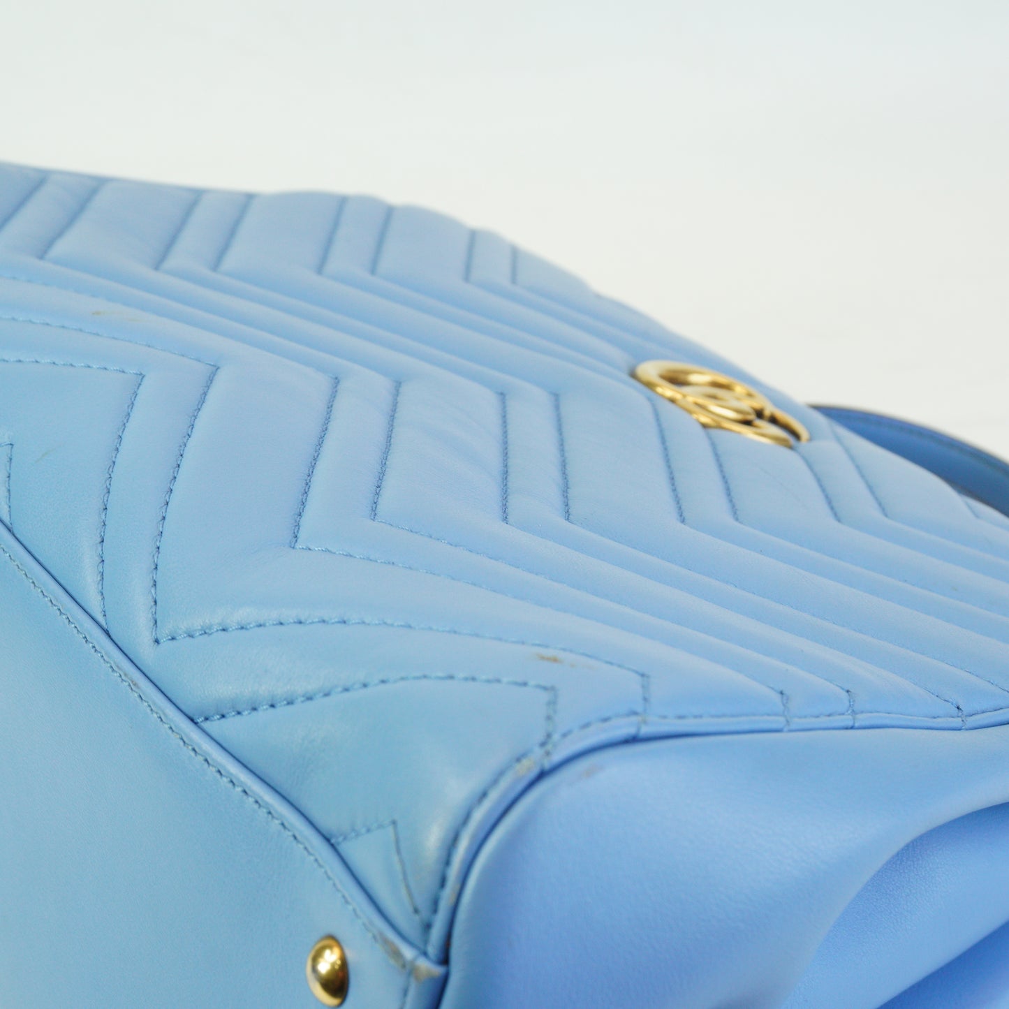Gucci	GG Marmont Matelasse Top Handle  Blue Medium GHW