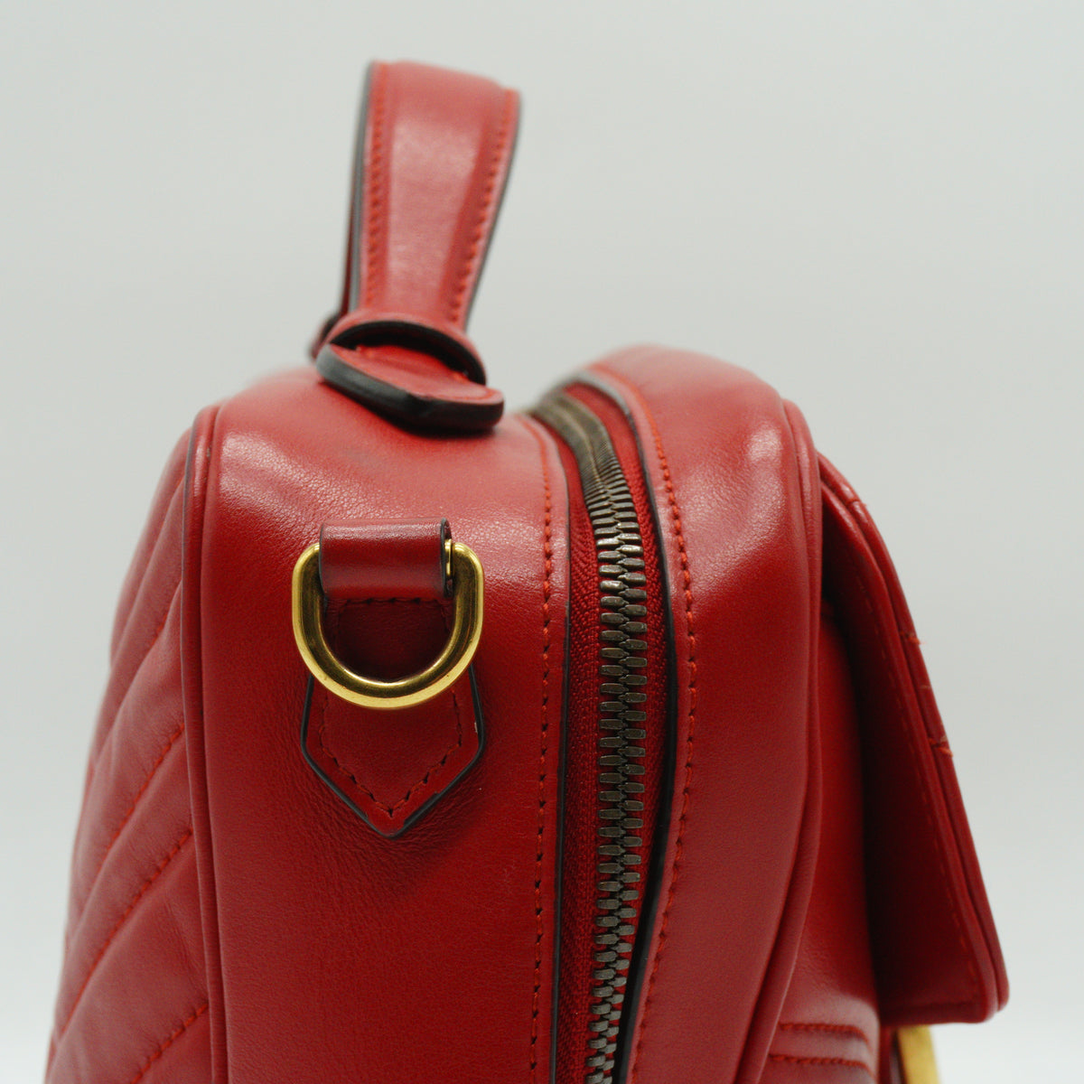 Gucci GG Marmont Matelassé Leather Medium Top Handle Shoulder Bag Red GHW