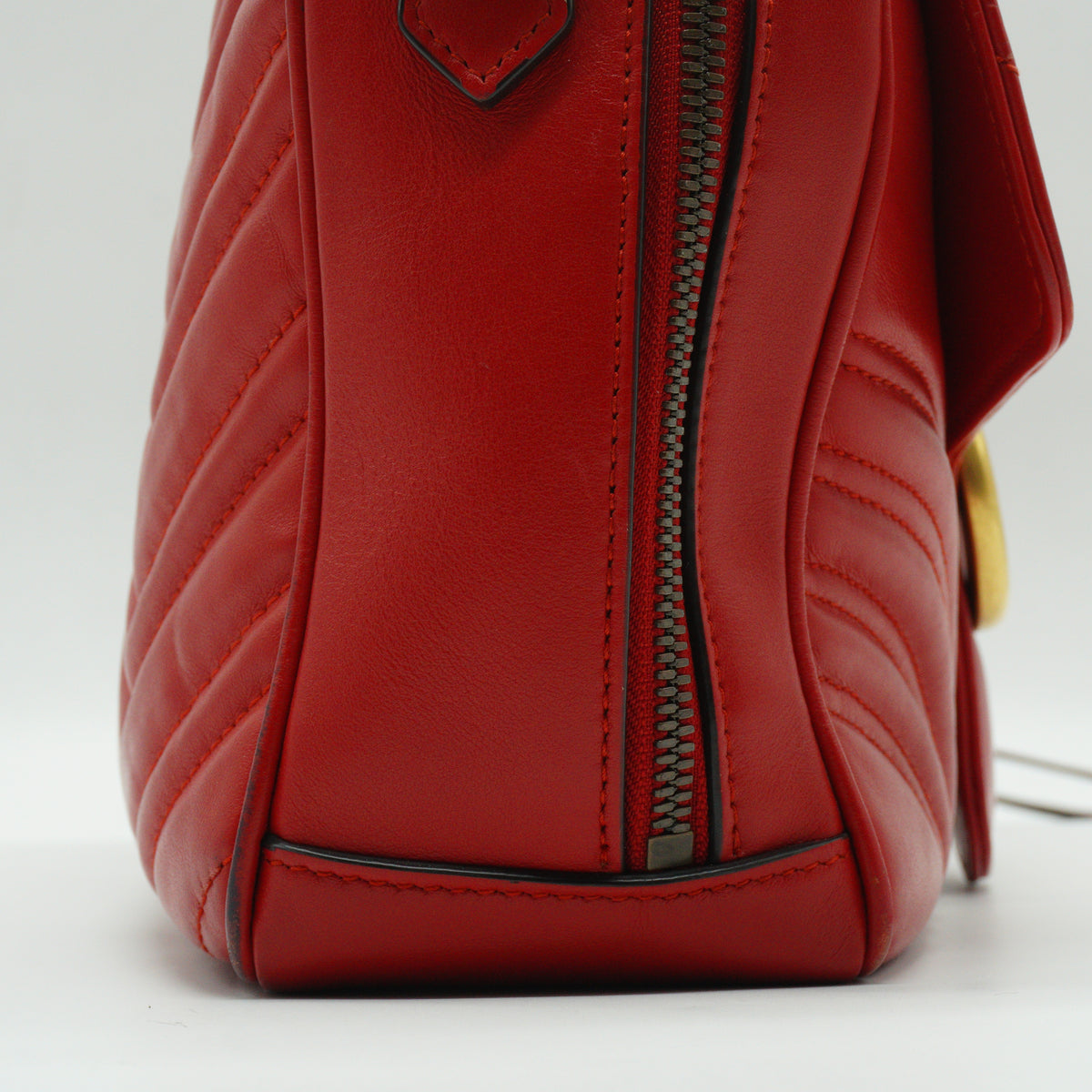 Gucci GG Marmont Matelassé Leather Medium Top Handle Shoulder Bag Red GHW