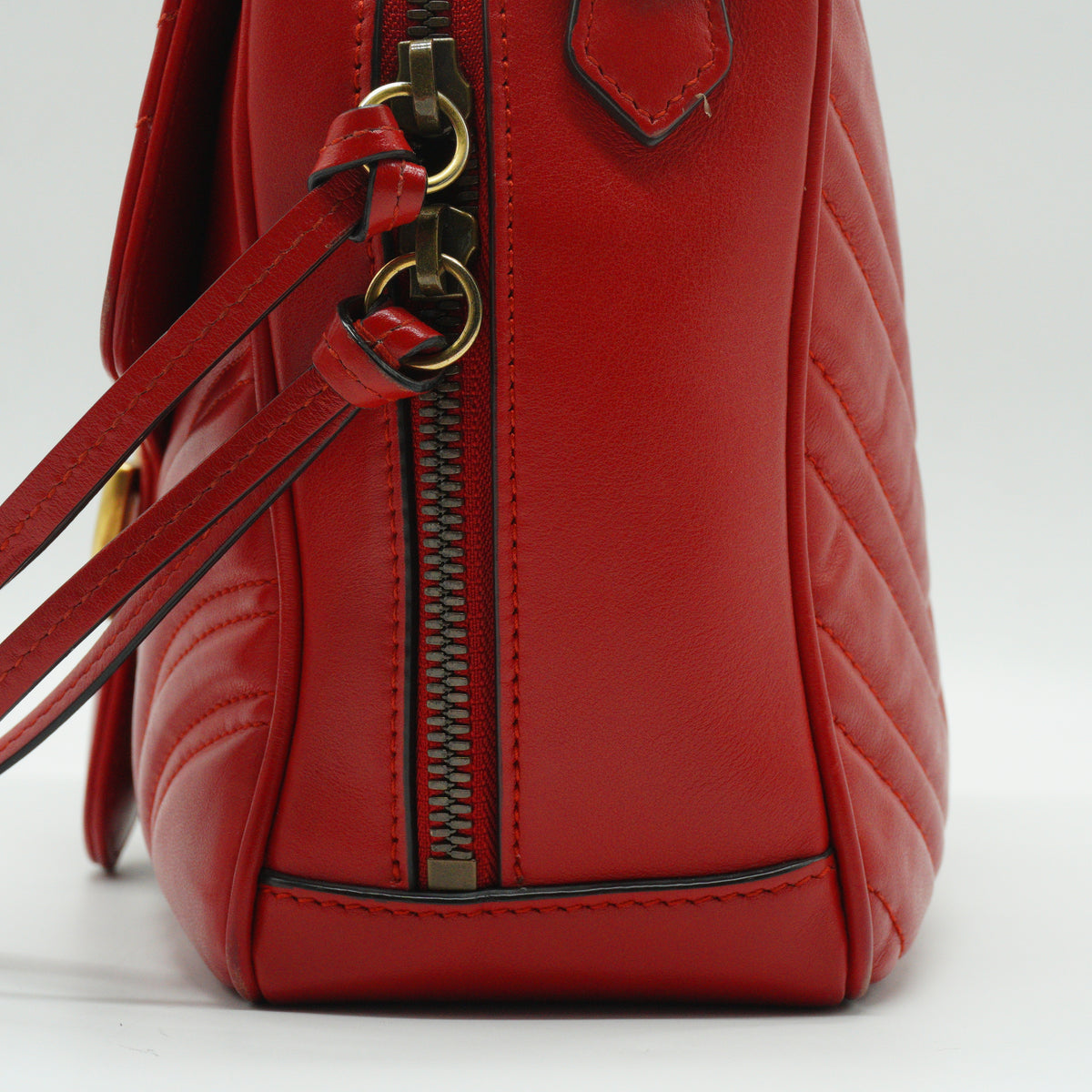 Gucci GG Marmont Matelassé Leather Medium Top Handle Shoulder Bag Red GHW
