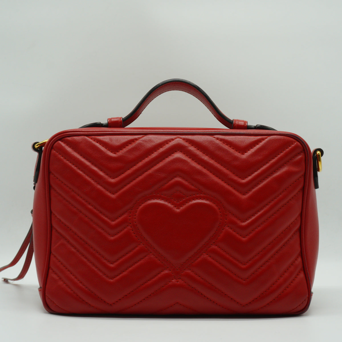 Gucci GG Marmont Matelassé Leather Medium Top Handle Shoulder Bag Red GHW