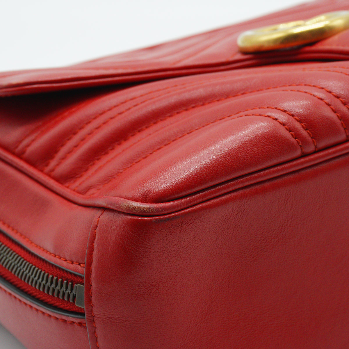 Gucci GG Marmont Matelassé Leather Medium Top Handle Shoulder Bag Red GHW