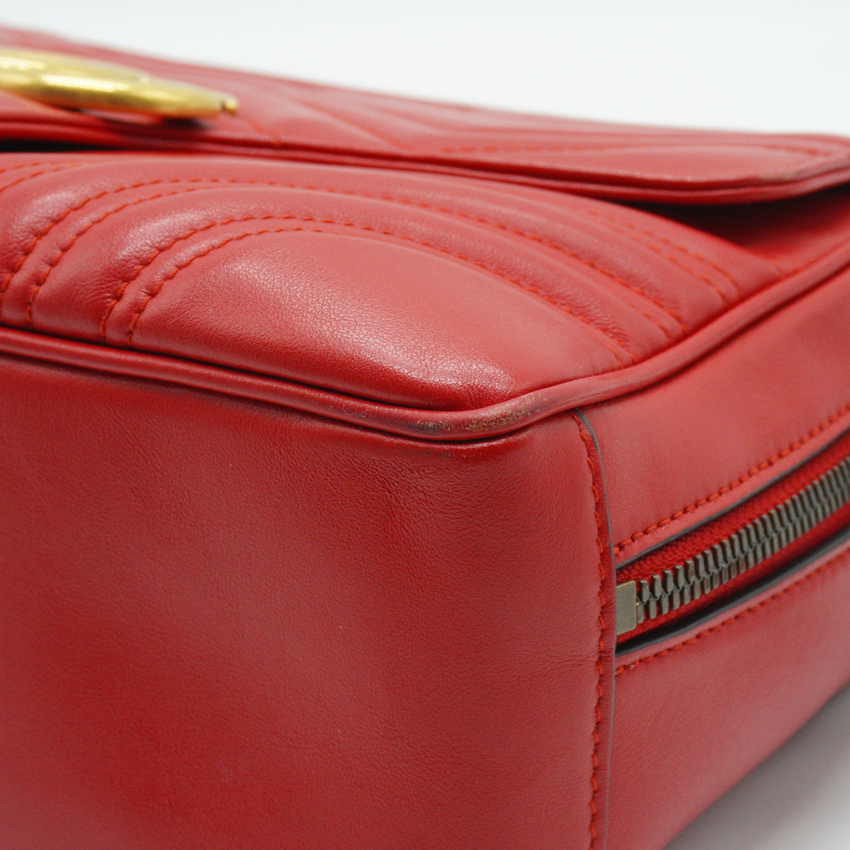 Gucci GG Marmont Matelassé Leather Medium Top Handle Shoulder Bag Red GHW