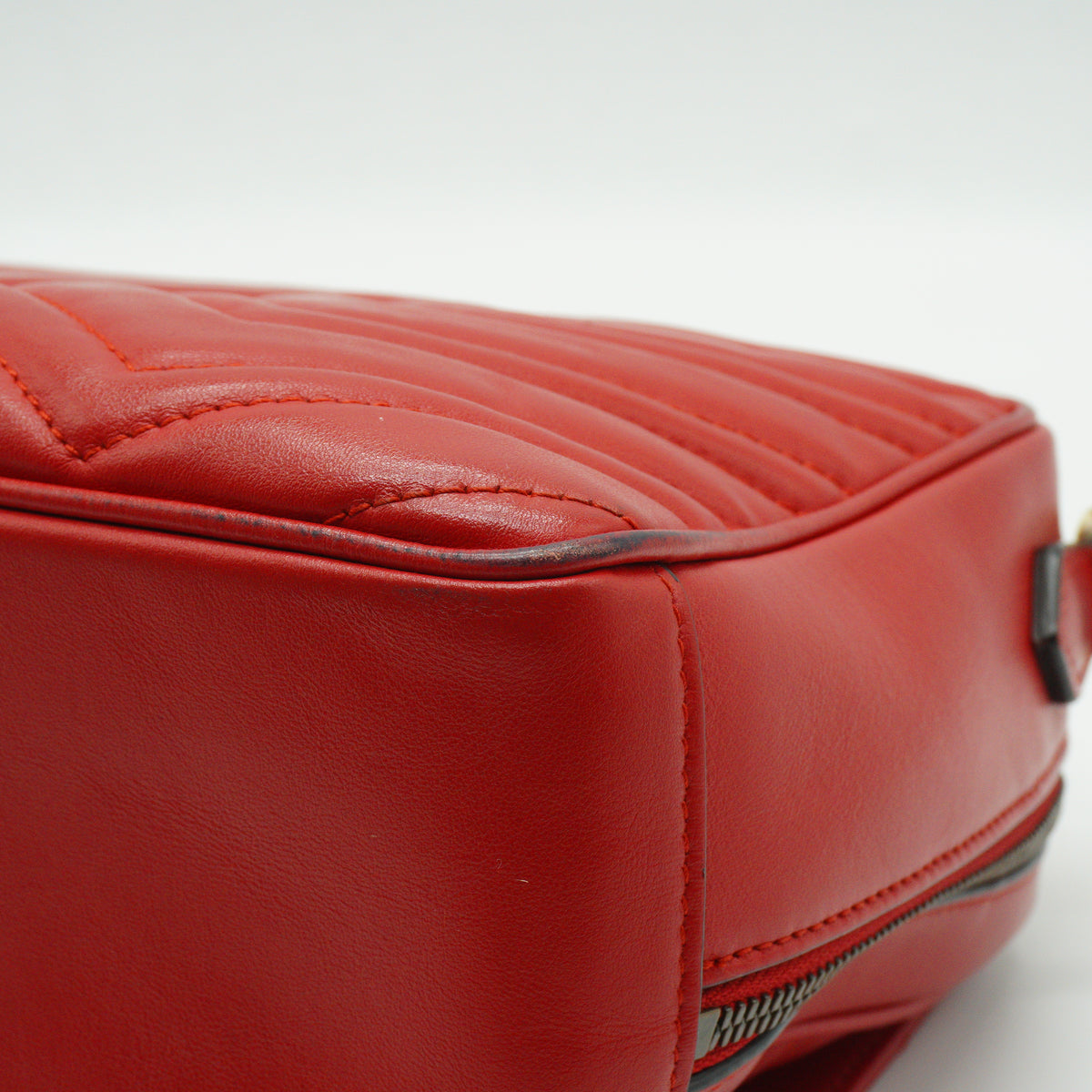 Gucci GG Marmont Matelassé Leather Medium Top Handle Shoulder Bag Red GHW