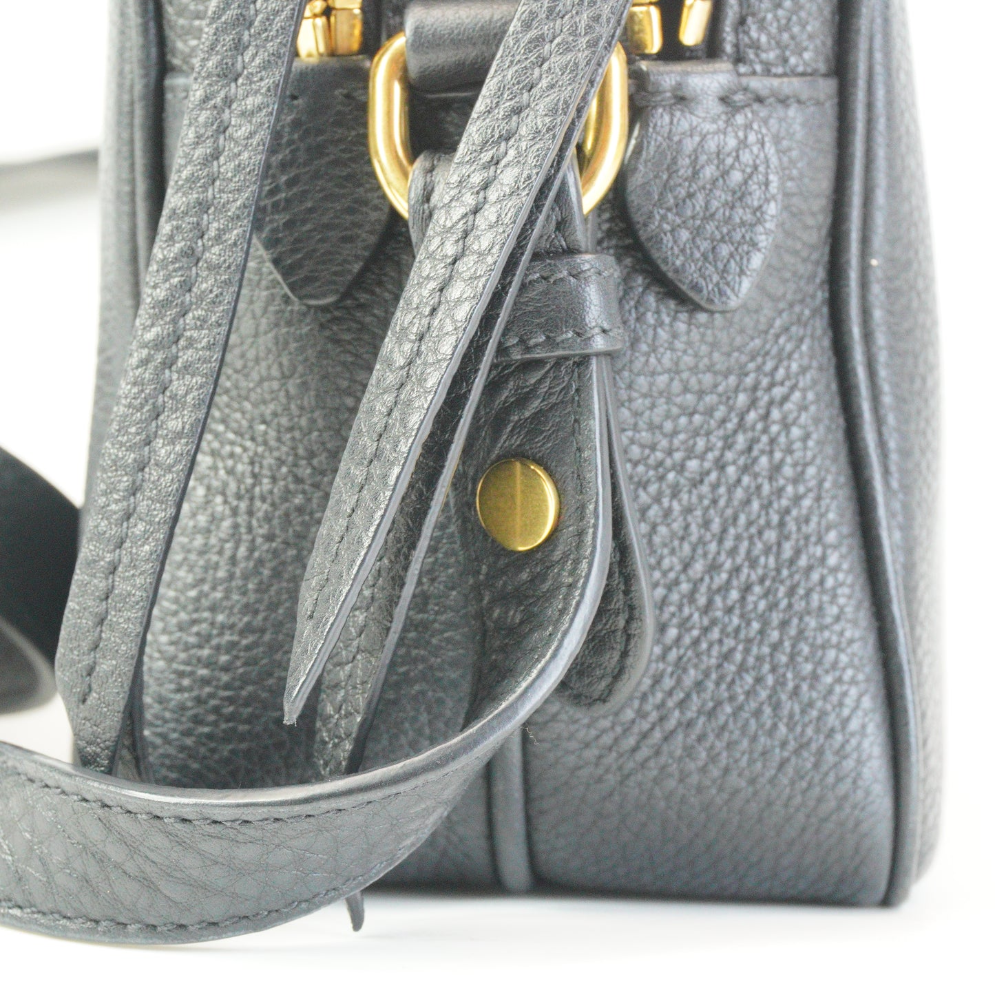 Prada Vitello Daino Double Zip Camera Bag Black Small  GHW