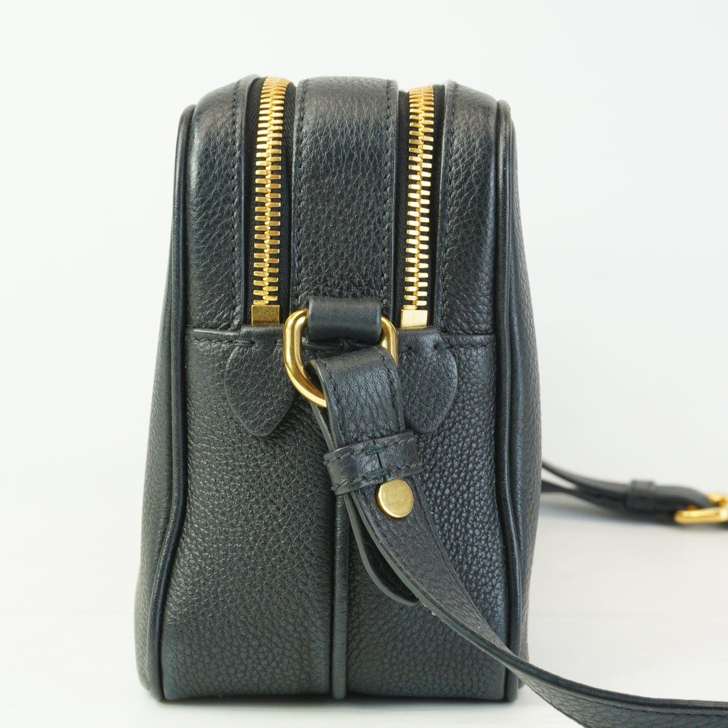 Prada Vitello Daino Double Zip Camera Bag Black Small  GHW