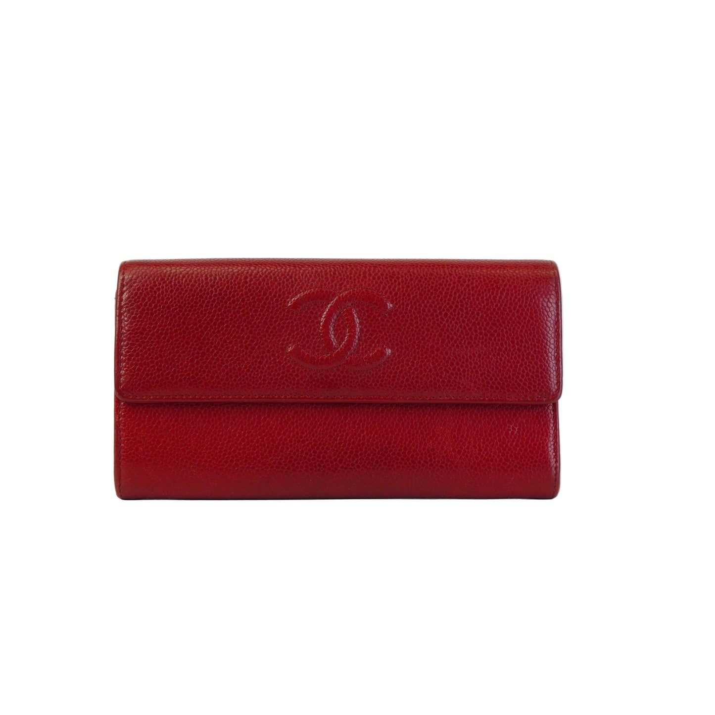 Chanel  Embossed Red Caviar Leather long Wallet SHW