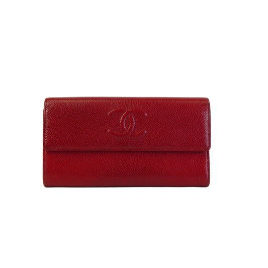Chanel  Embossed Red Caviar Leather long Wallet SHW