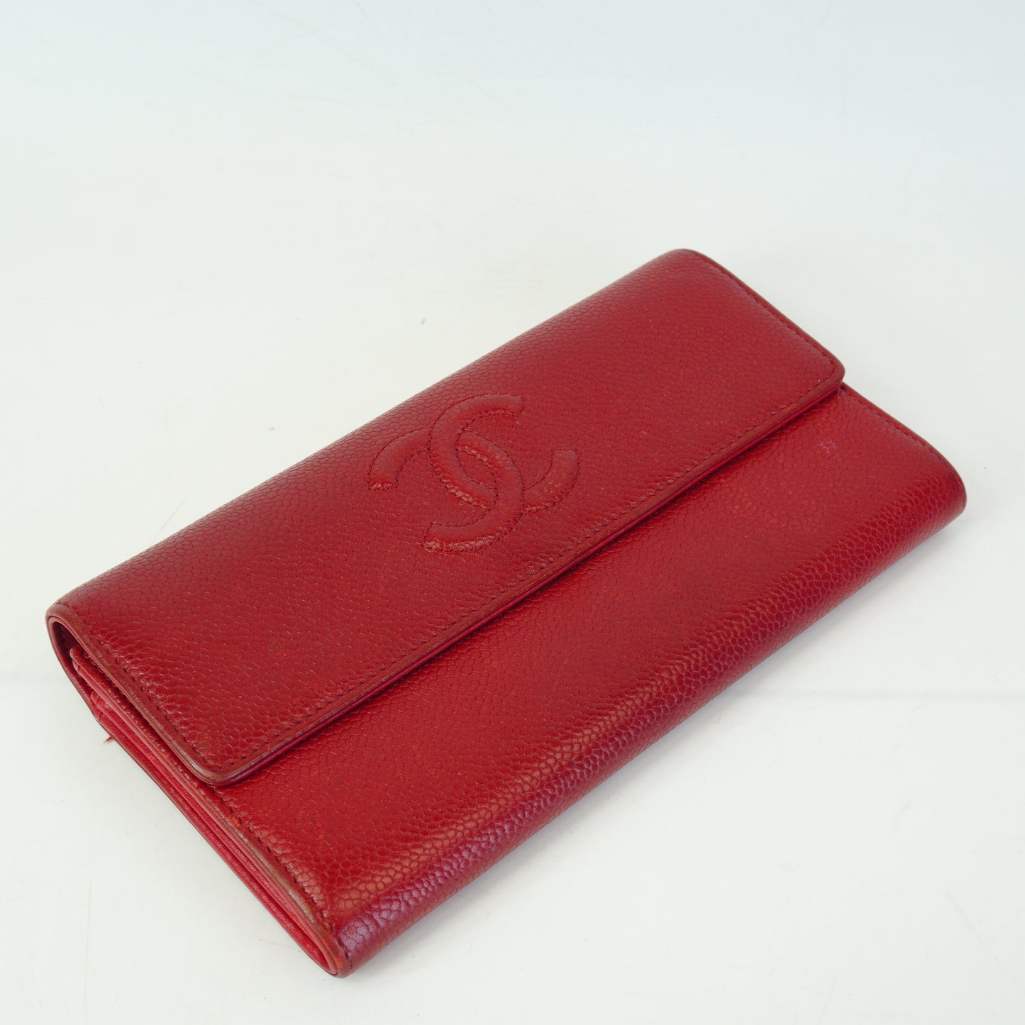 Chanel  Embossed Red Caviar Leather long Wallet SHW