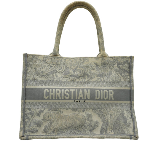 Dior	Medium Book Tote Ecru/ Gray Toile Embroidery