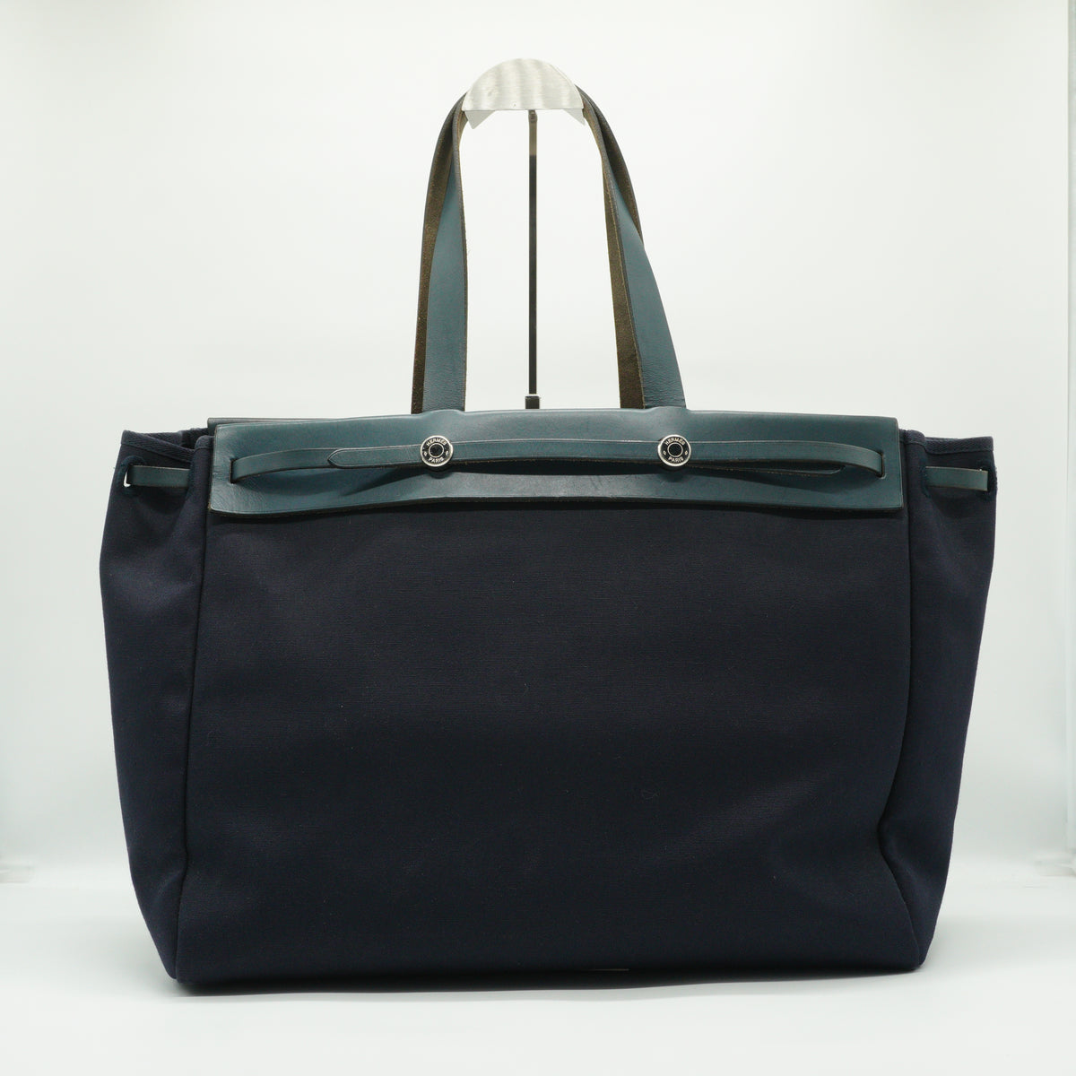 Hermes	Herbag Cabas Large Navy Blue Canvas and Leather SHW