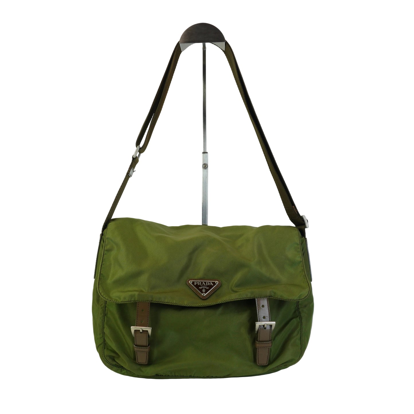 Prada Nylon Mesenger Bag Army Green Medium SHW