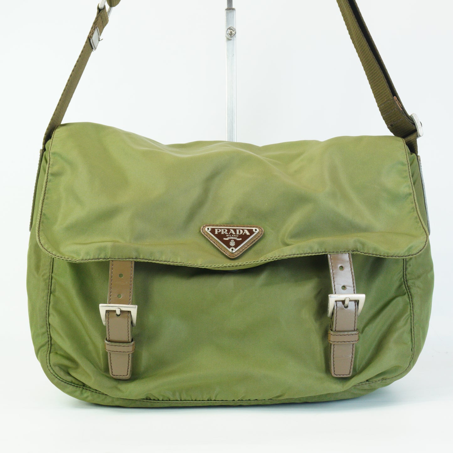 Prada Nylon Mesenger Bag Army Green Medium SHW
