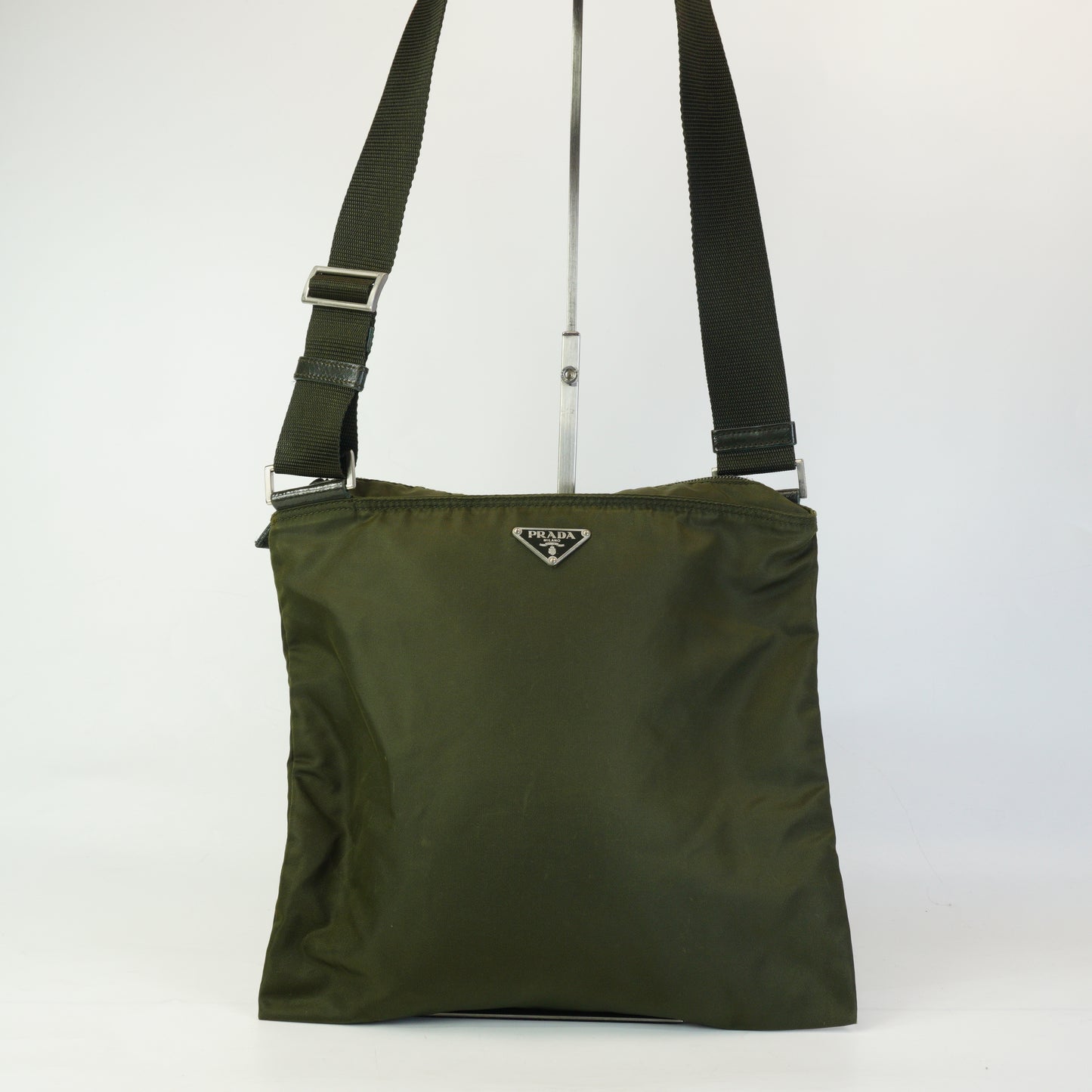 Prada Nylon Messenger Bag Army Green Medium SHW