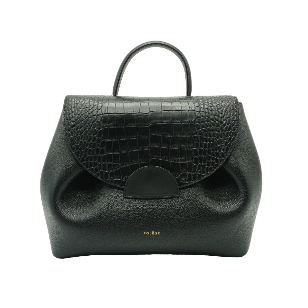 Polene Numero Un Crocodile Flap Black Medium GHW
