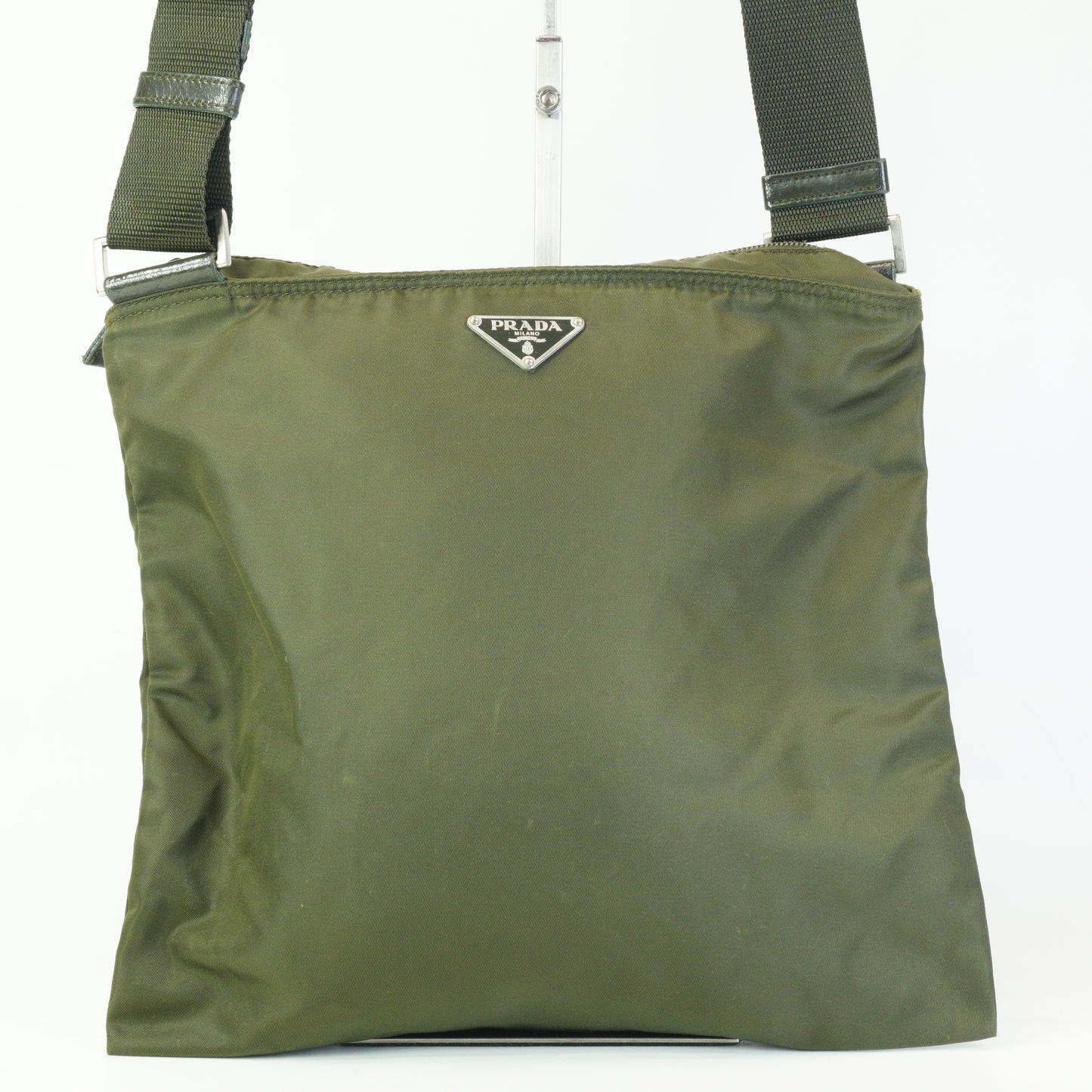 Prada Nylon Messenger Bag Army Green Medium SHW