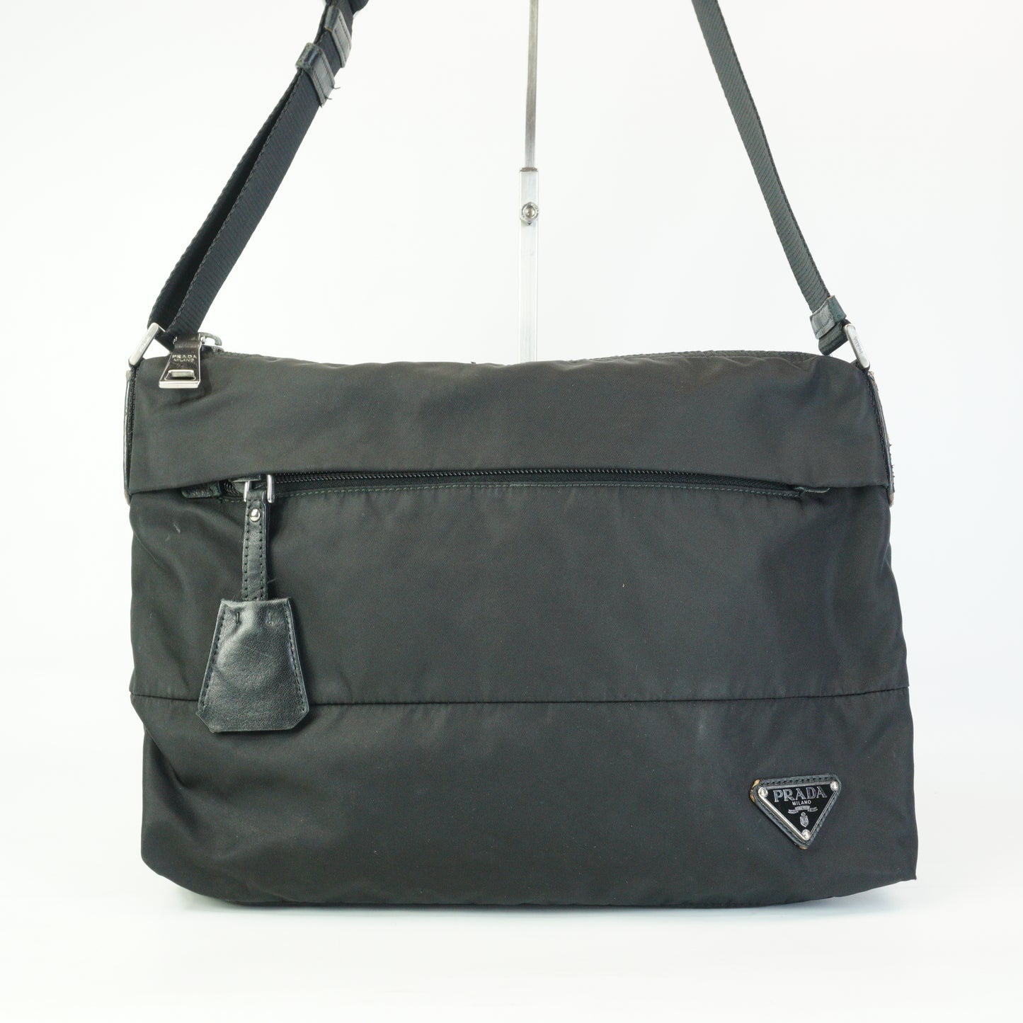 Prada Nylon Messenger Bag Black Large SHW