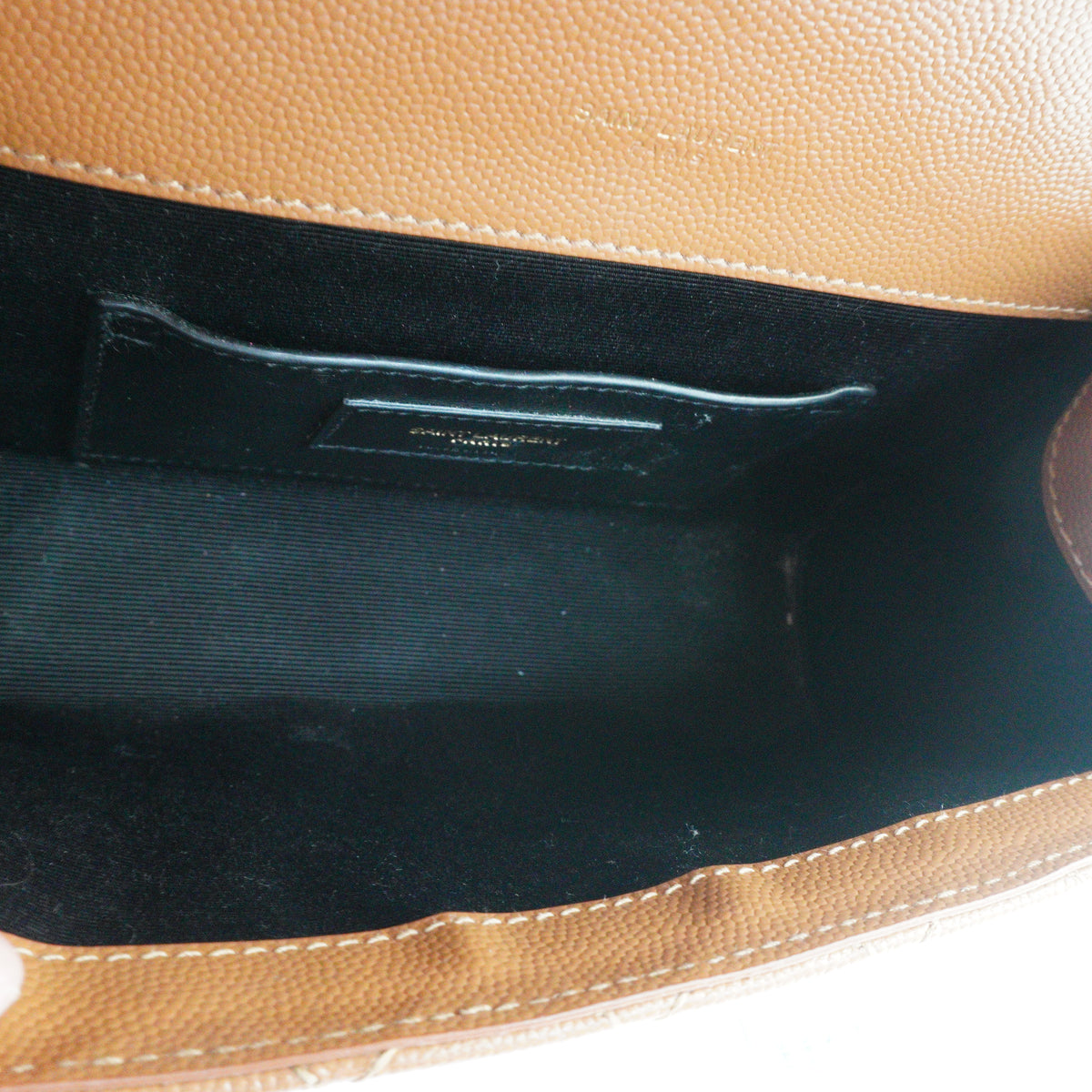 YSL	Cassandre Envelope Small Grained Leather Caramel GHW