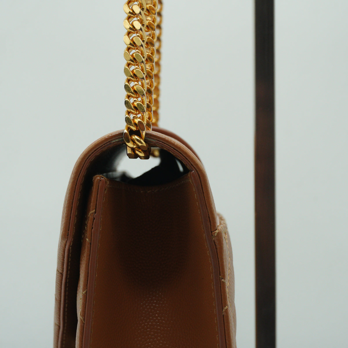 YSL	Cassandre Envelope Small Grained Leather Caramel GHW