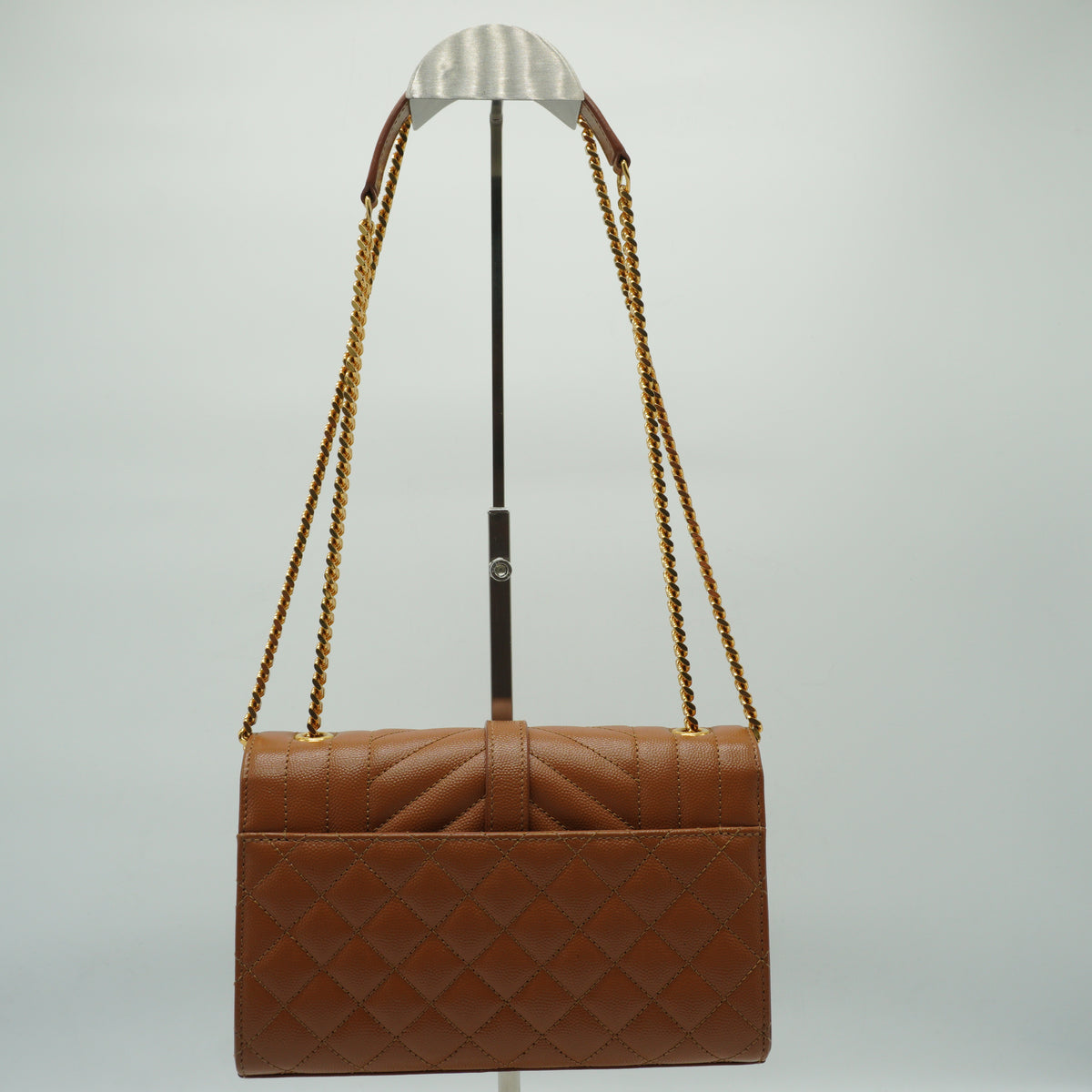 YSL	Cassandre Envelope Small Grained Leather Caramel GHW