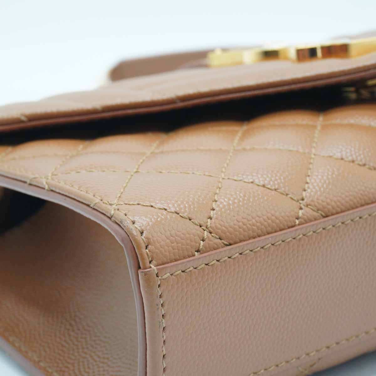 YSL	Cassandre Envelope Small Grained Leather Caramel GHW
