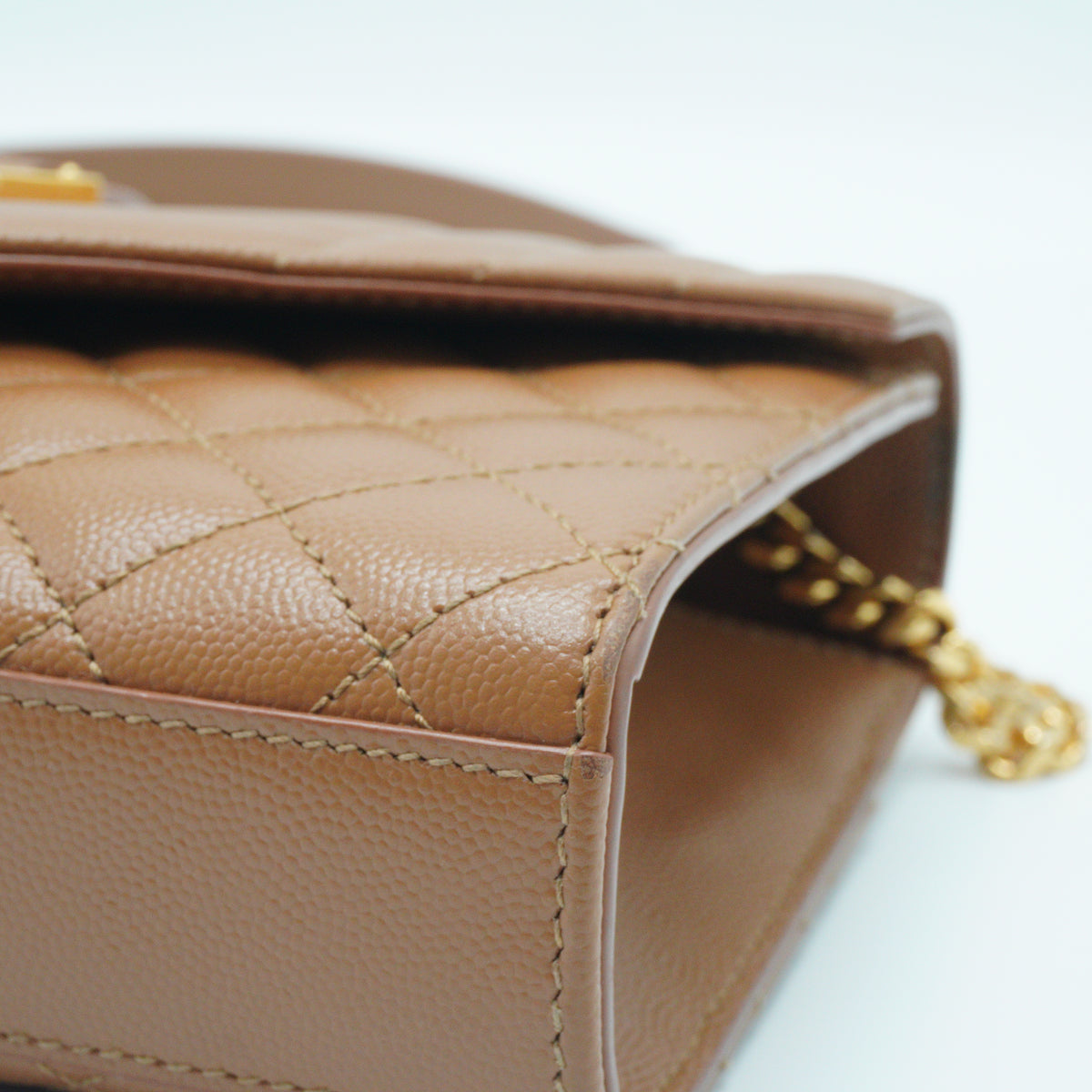 YSL	Cassandre Envelope Small Grained Leather Caramel GHW