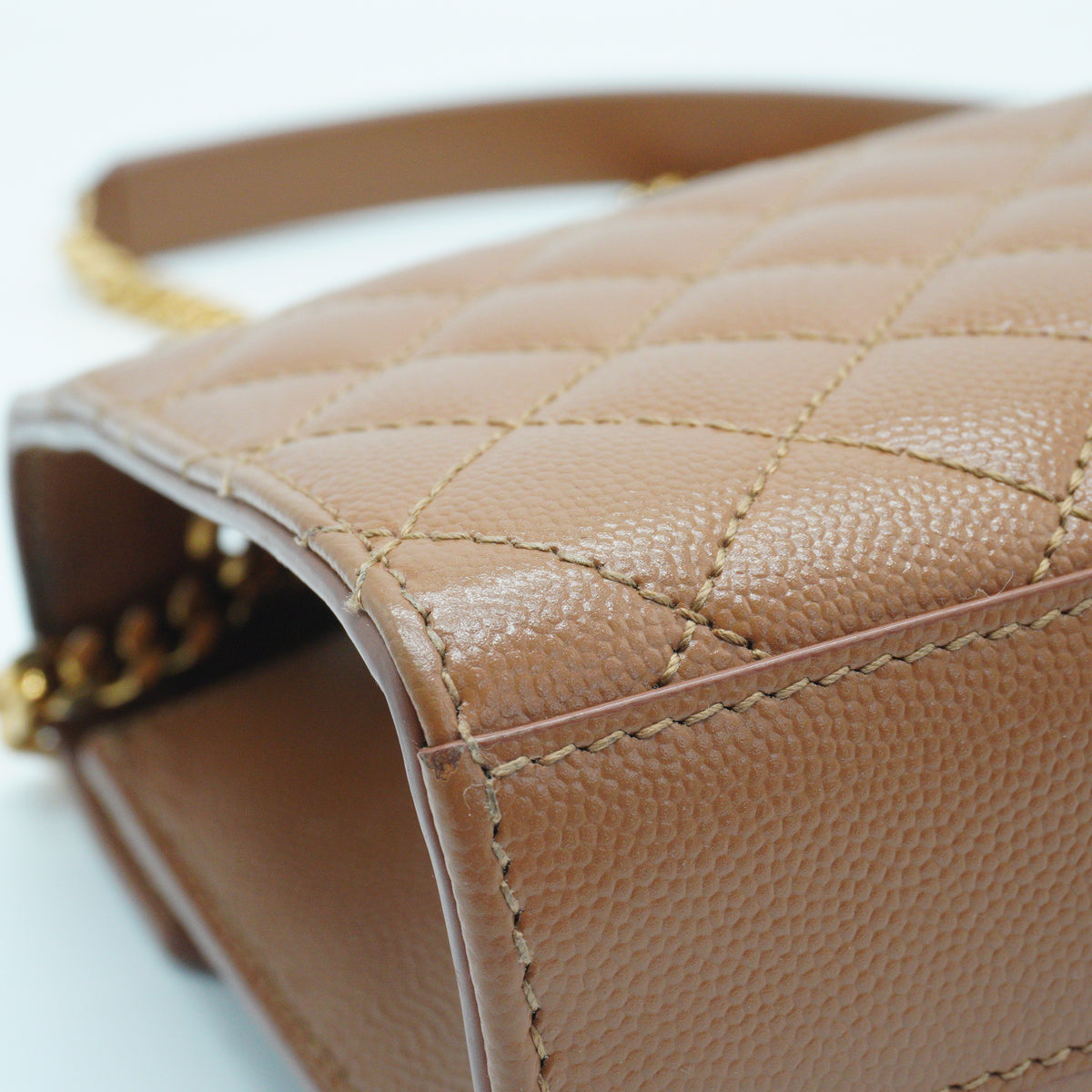 YSL	Cassandre Envelope Small Grained Leather Caramel GHW
