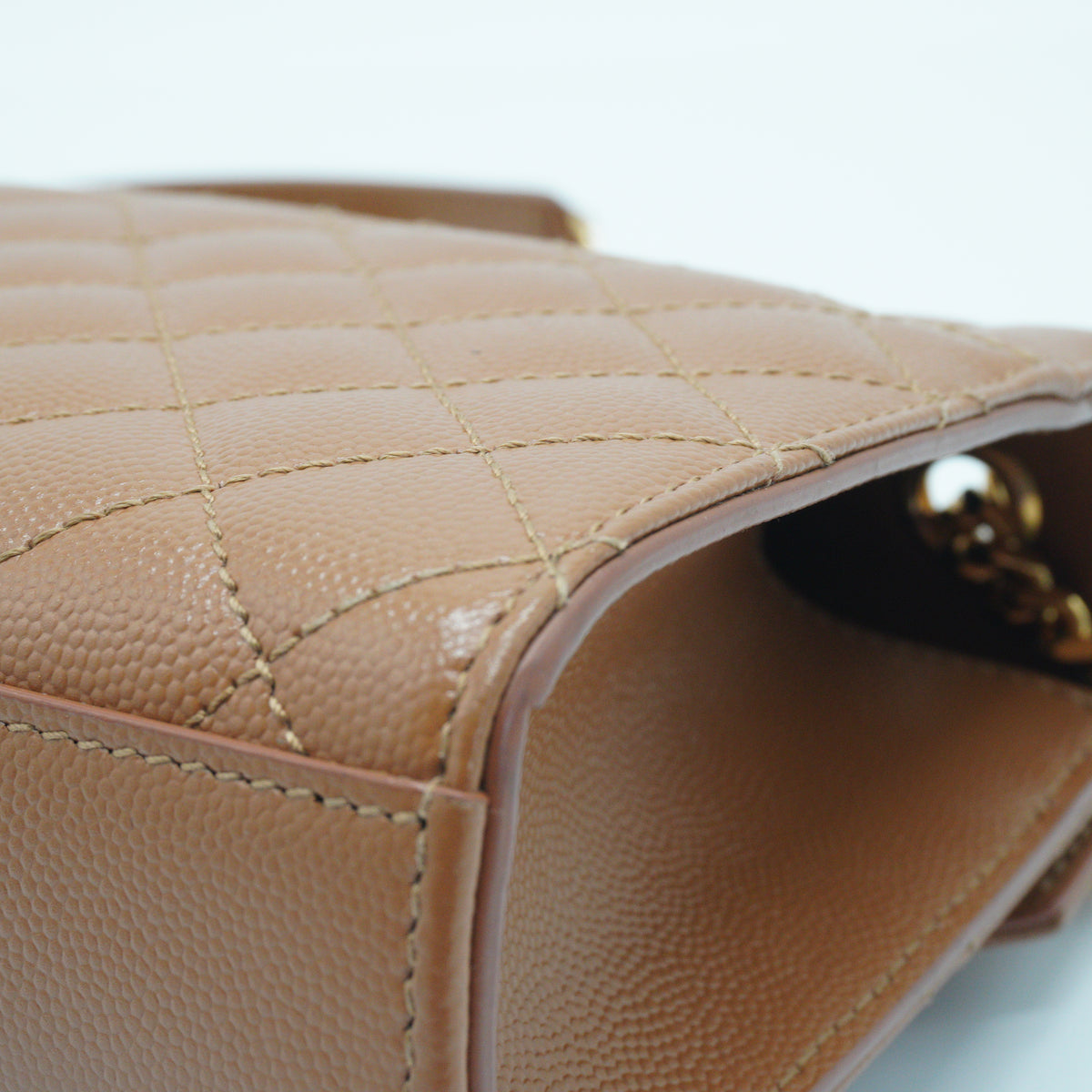 YSL	Cassandre Envelope Small Grained Leather Caramel GHW
