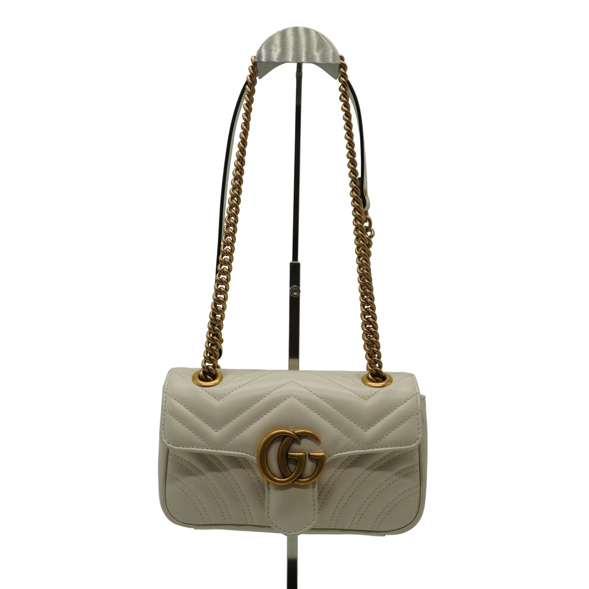 Gucci GG Marmont Matelassé Flap Shoulder Bag White GHW