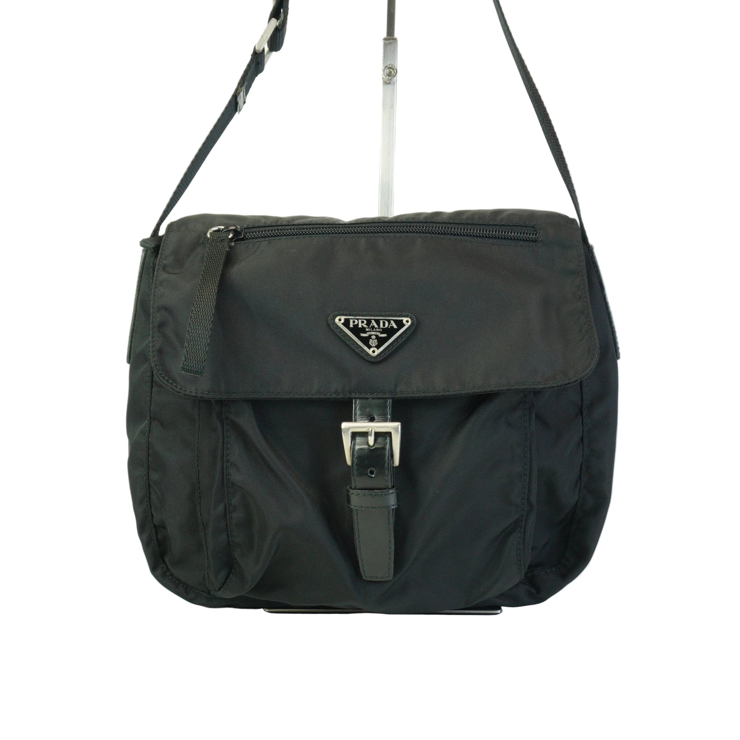 Prada Nylon Messenger Bag Black Medium SHW