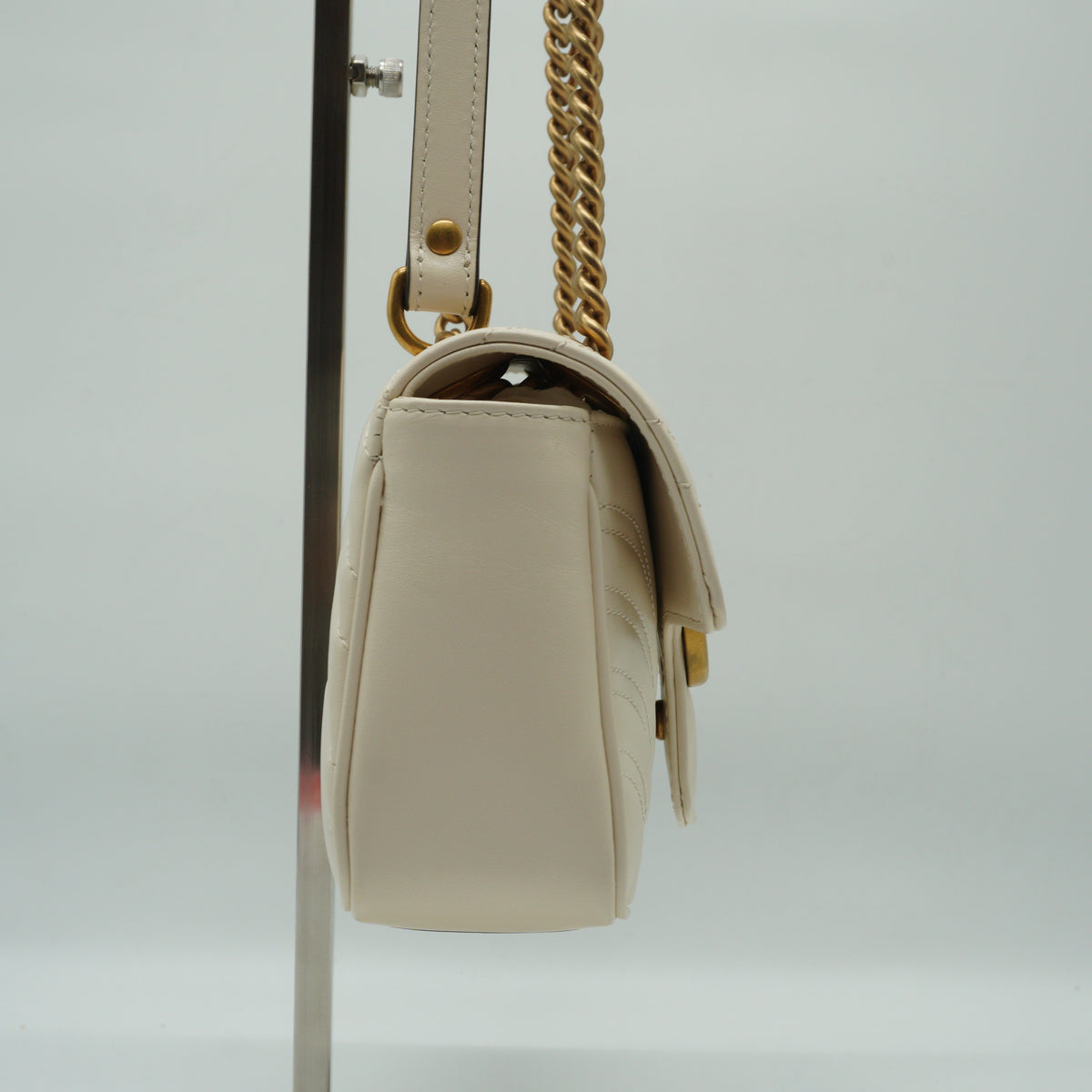 Gucci GG Marmont Matelassé Flap Shoulder Bag White GHW