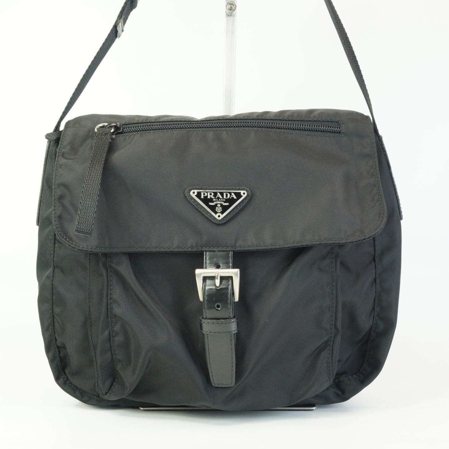 Prada Nylon Messenger Bag Black Medium SHW