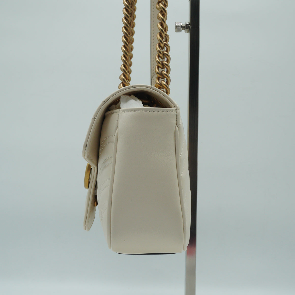 Gucci GG Marmont Matelassé Flap Shoulder Bag White GHW