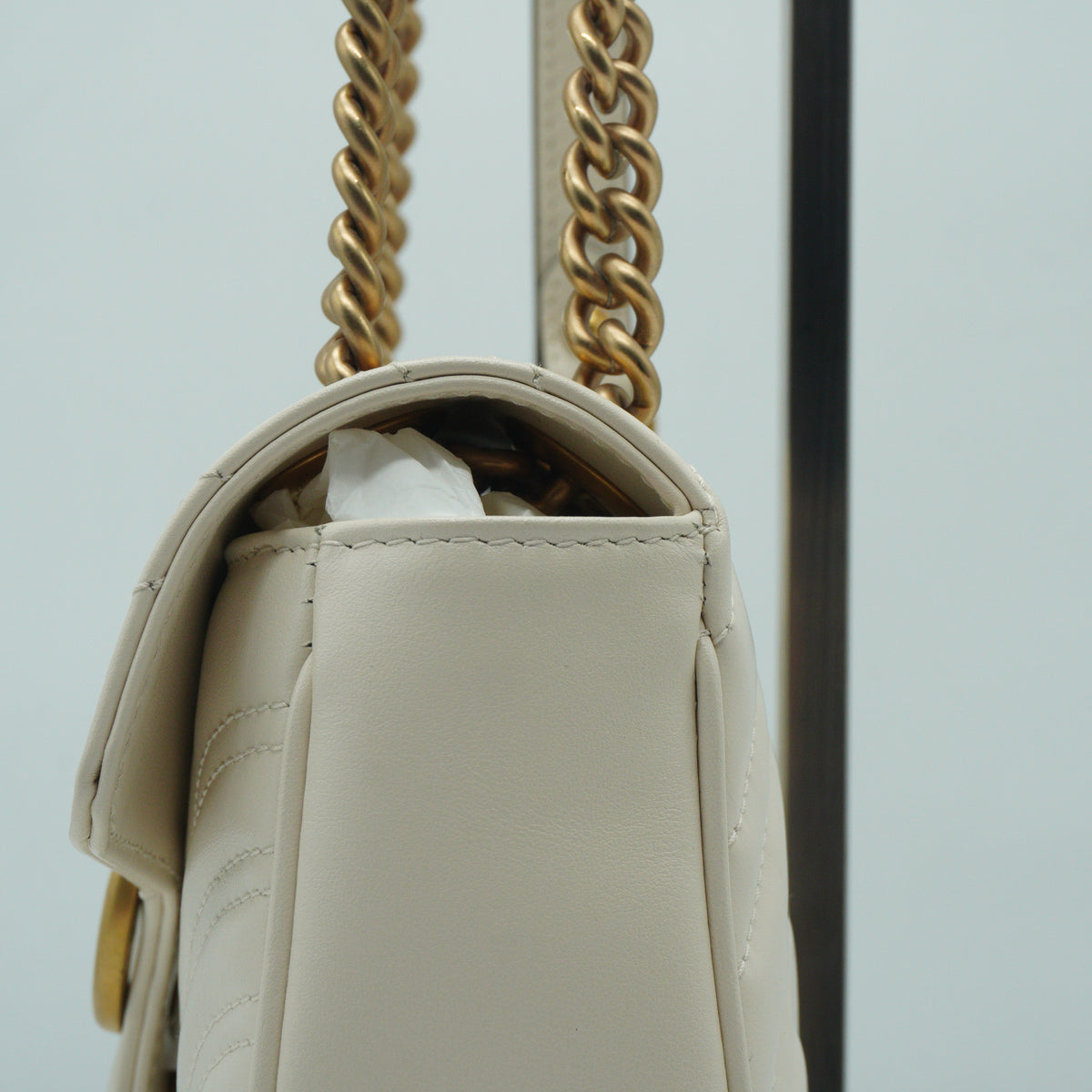 Gucci GG Marmont Matelassé Flap Shoulder Bag White GHW