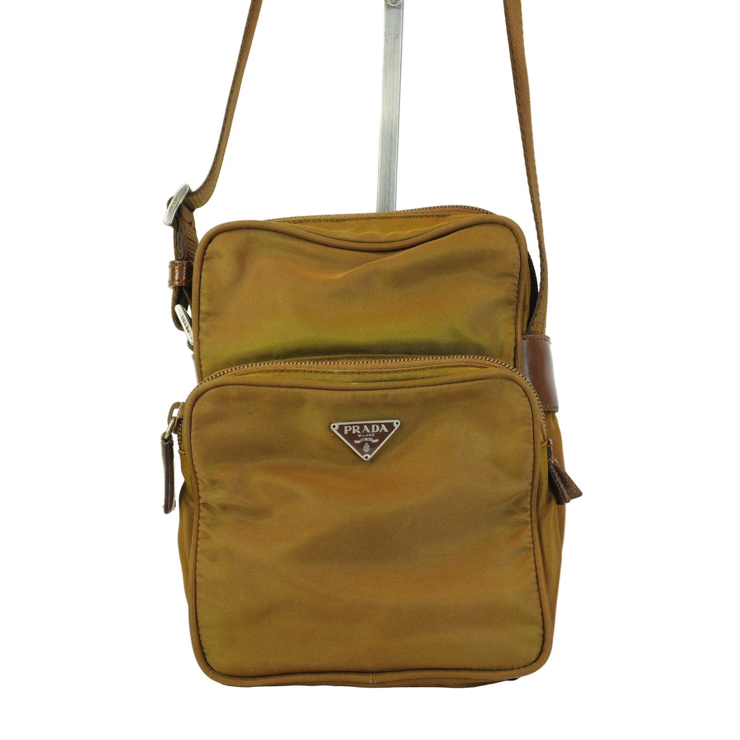 Prada Nylon Front Pocket Messenger Bag Gold Small SHW