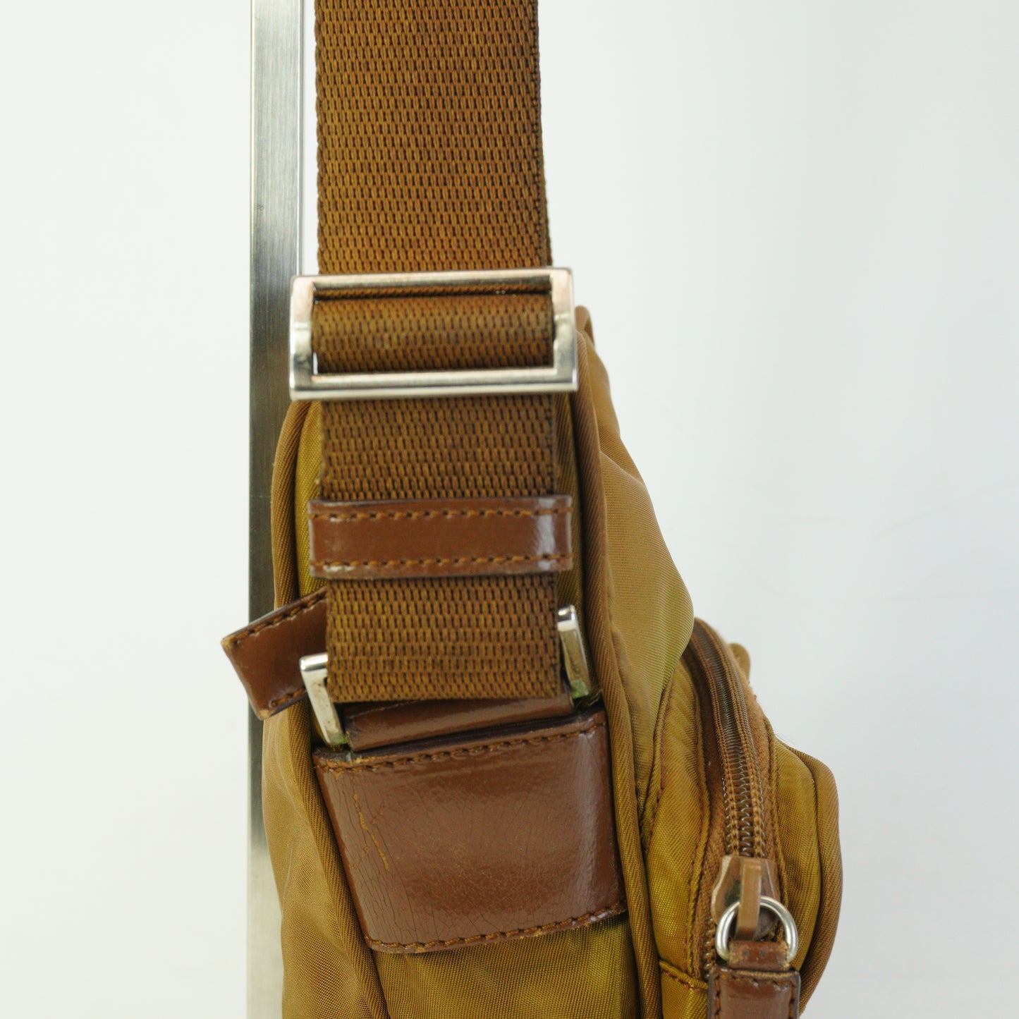Prada Nylon Front Pocket Messenger Bag Gold Small SHW