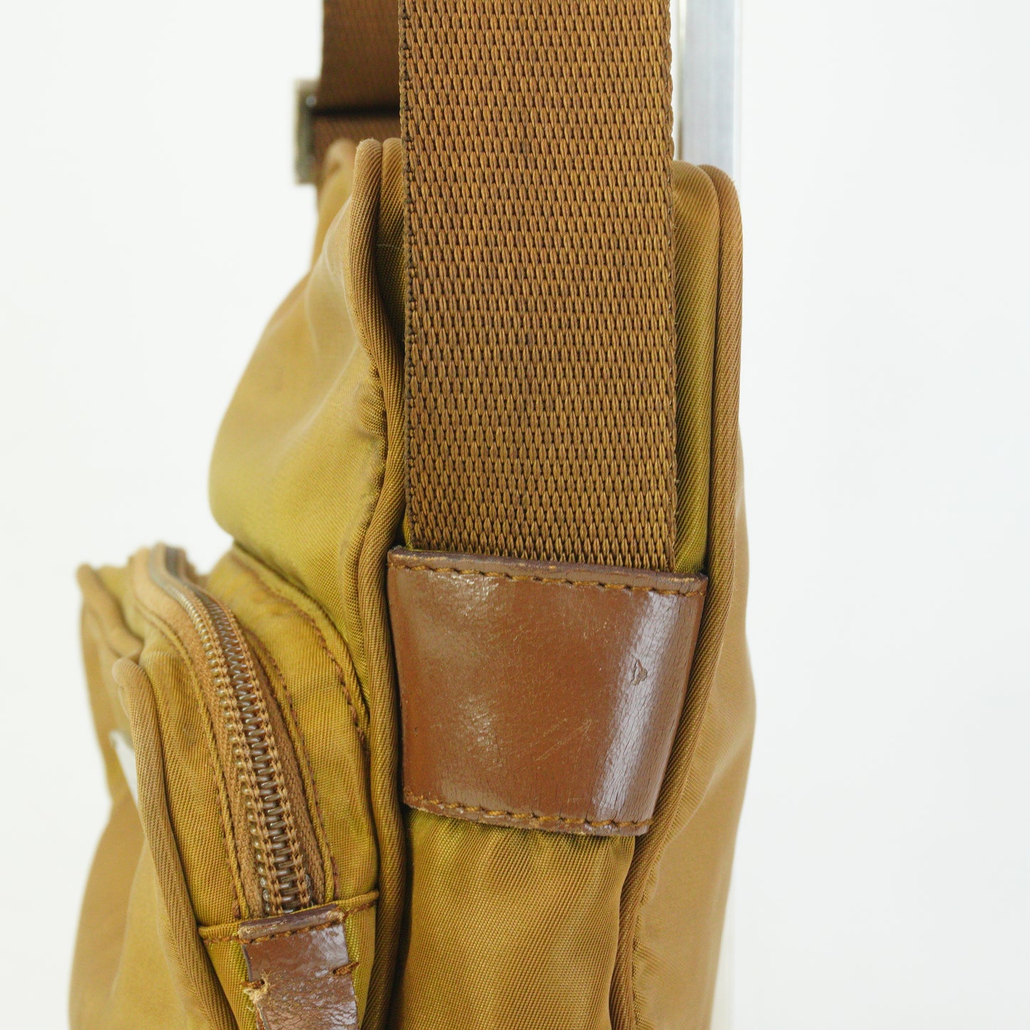 Prada Nylon Front Pocket Messenger Bag Gold Small SHW