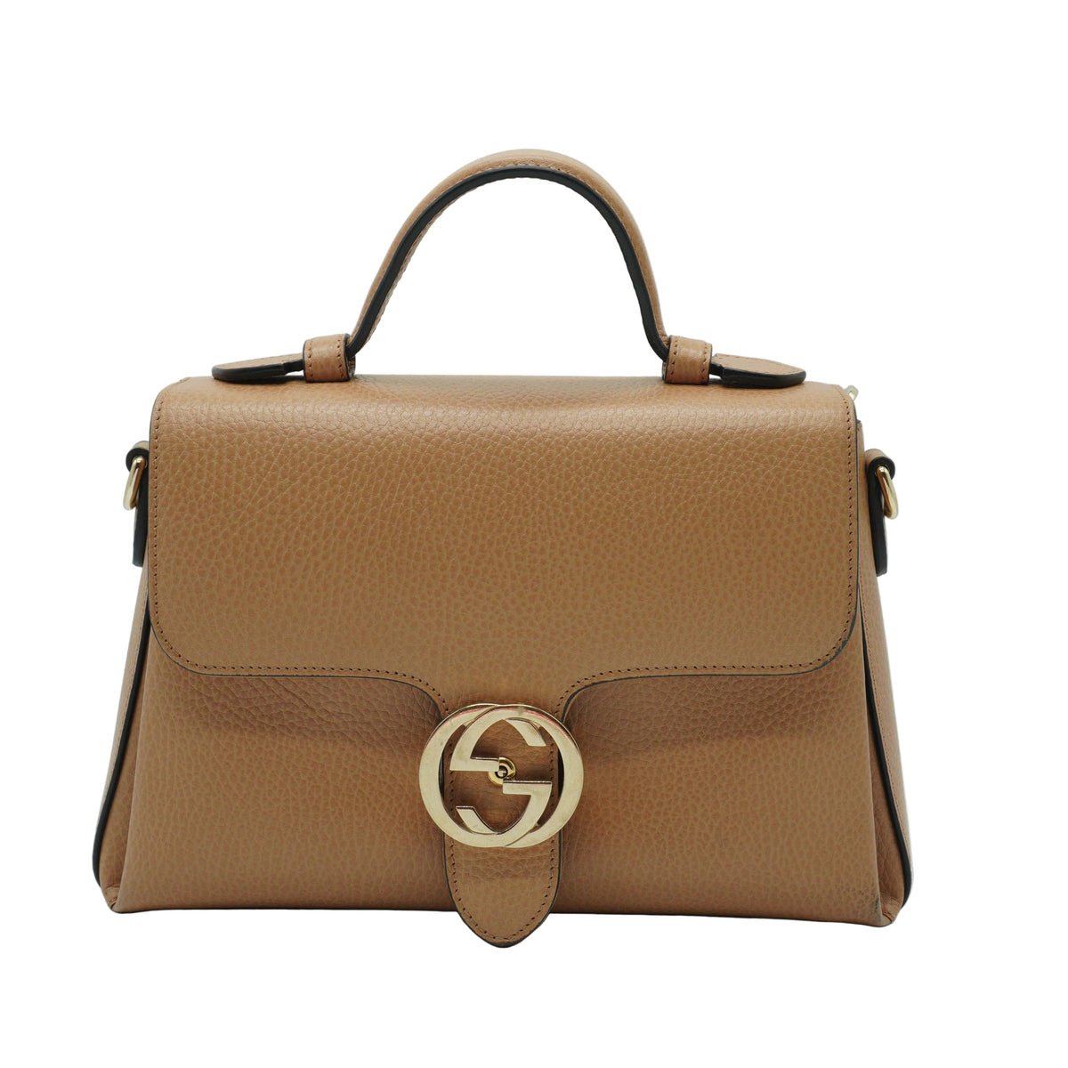 Gucci Dollar Interlocking GG Small Calfskin Top Handle Beige GHW
