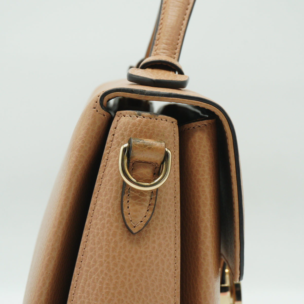 Gucci Dollar Interlocking GG Small Calfskin Top Handle Beige GHW